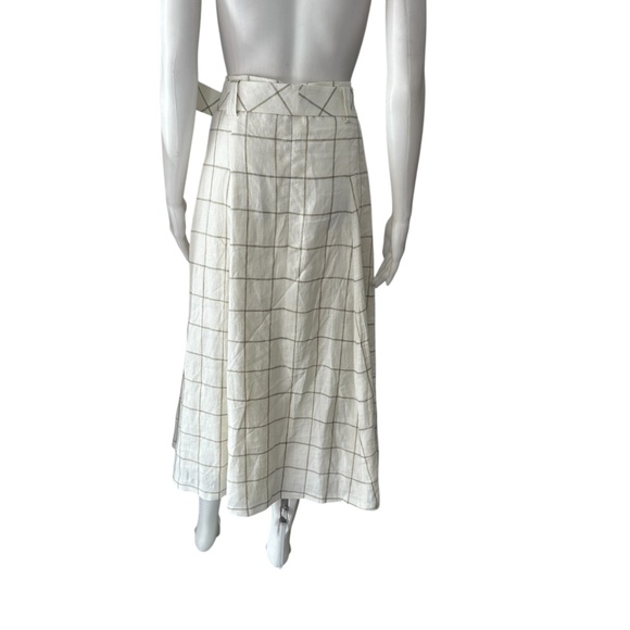 $895 Maison Common Ivory Check Linen Belted Skirt Size 36/US 4 - Picture 4 of 8